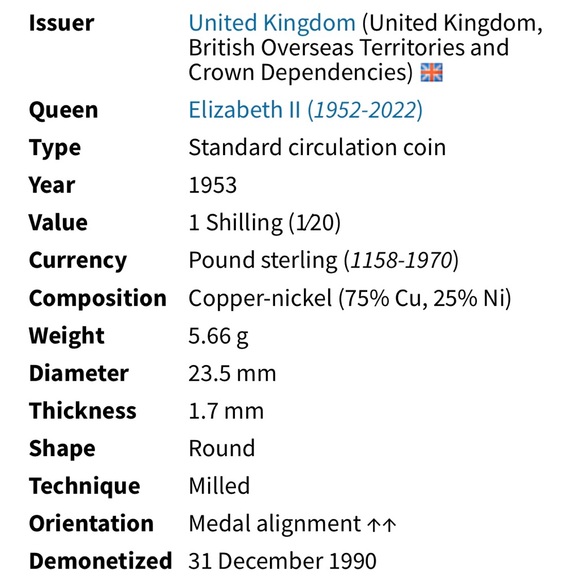 🎈$5 add on - 1953 ONE SHILLING - Elizabeth II - Picture 3 of 6